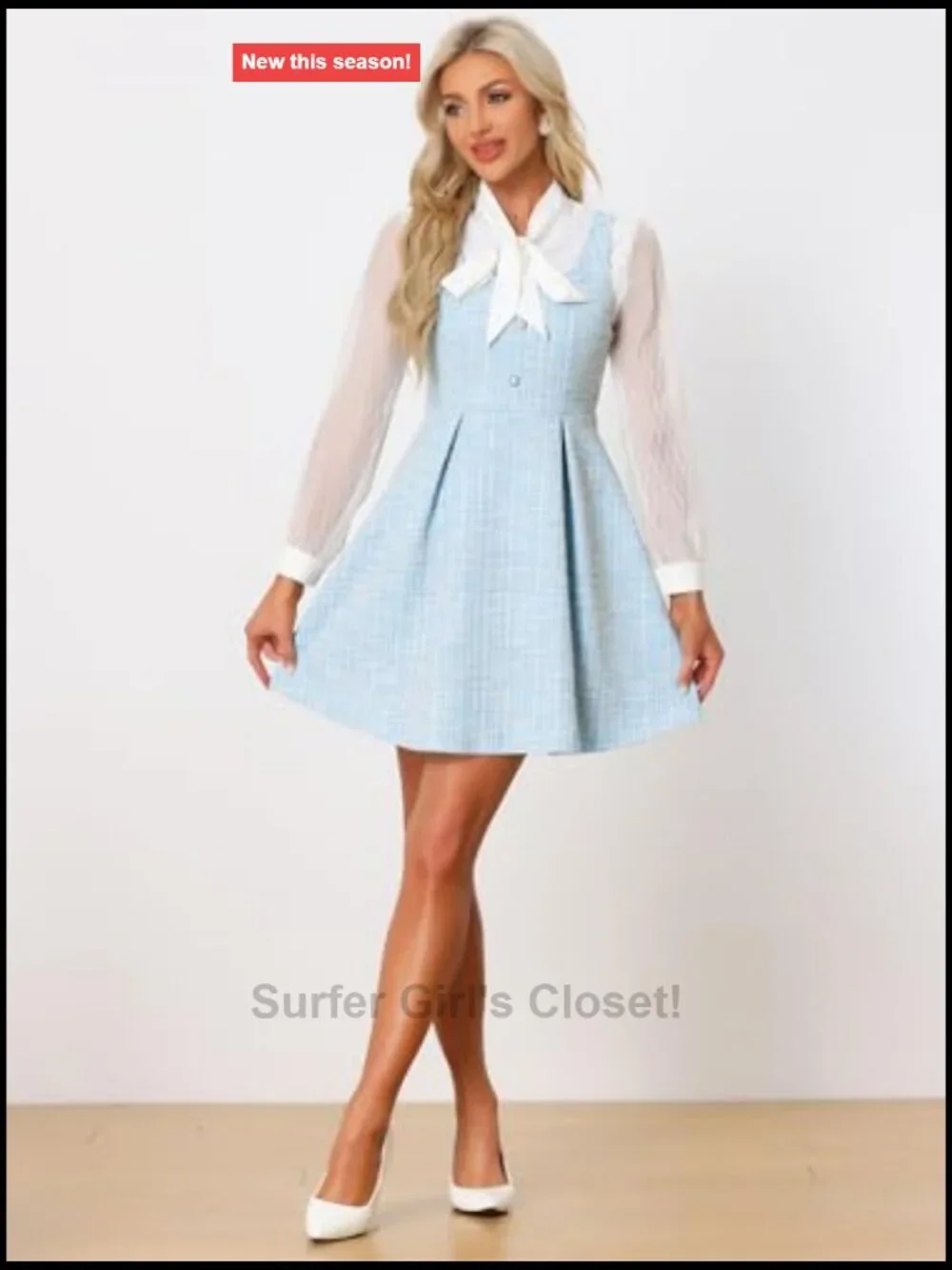 Allegra K Tweed A-Line Pinafore Dress, Sleeveless Square Neck, Pearl Buttons,